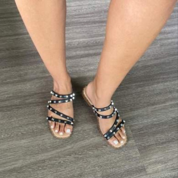 A New Day Black Hollis Embellished Slide Slip On Studded Sandal Size 6 - Picture 15 of 15